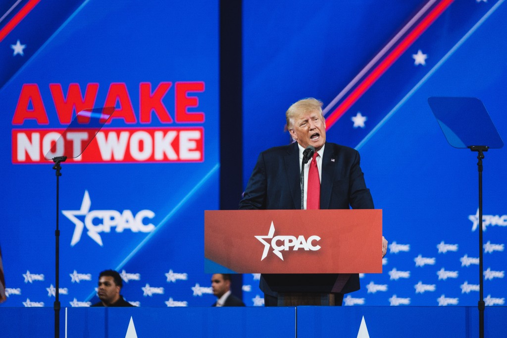 Feb 26, 2022 - Orlando, Florida: Former President Donald Trump speaks at the Conservative Political Action Conference (CPAC) at the Rosen Shingle Creek Hotel in Orlando, Florida.