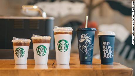Examples of Starbucks' & # 39 ;  Reusable cups. 