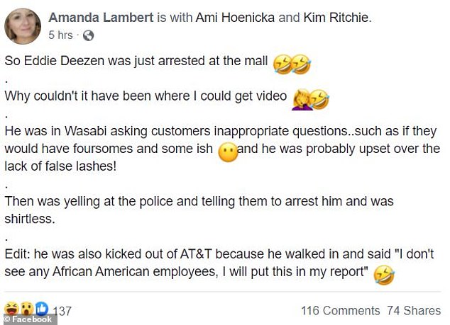 New details: Another Facebook user named Amanda Lambert presented a report on the arrest, providing new details