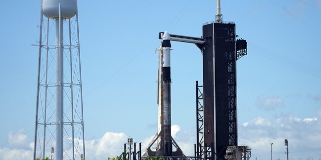 A SpaceX Falcon rocket sits on Launch Complex 39A Tuesday, April 26, 2022, at the Kennedy Space Center in Cape Canaveral, Florida. 