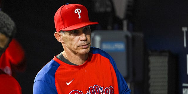 Philadelphia Phillies manager Joe Girardi during a game between the Philadelphia Phillies and the Atlanta Braves on May 26, 2022, at Troist Park in Atlanta. 