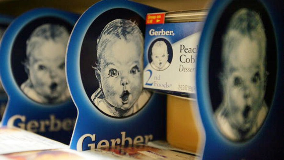 Gerber baby food products on grocery store shelves