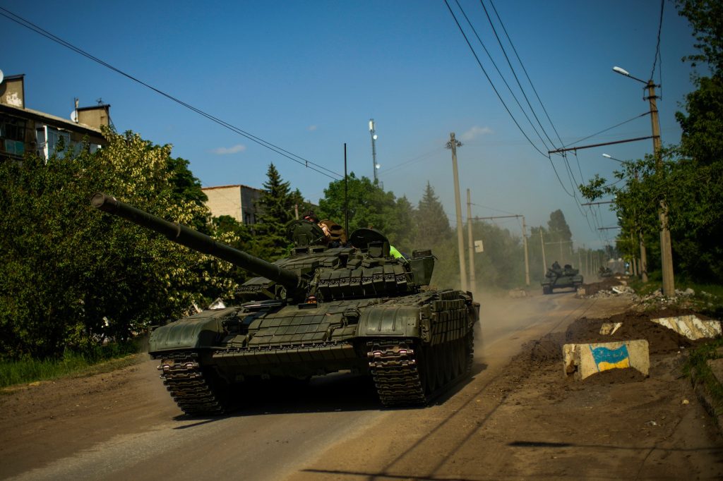 Ukrainian tanks moving in the Donetsk region of eastern Ukraine.