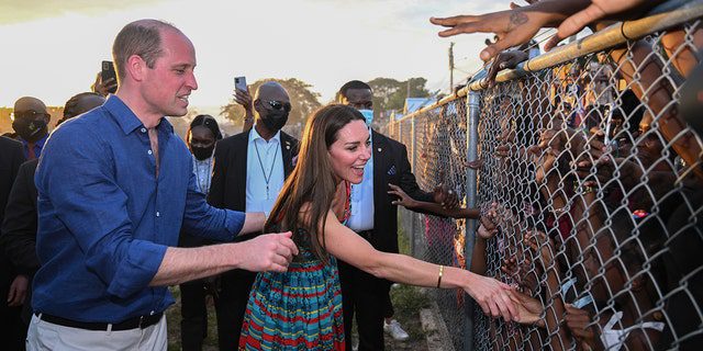 Catherine, the Duchess of Cambridge and Prince William visit Trench Town, the birthplace of reggae, during their tour of the Caribbean on March 22, 2022 in Kingston, Jamaica.