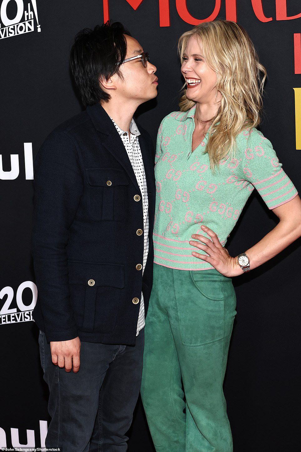 Laughs: Jimmy O. Yang and girlfriend Bri Kimmel share a laugh at the 'Only Murders in the Building' premiere