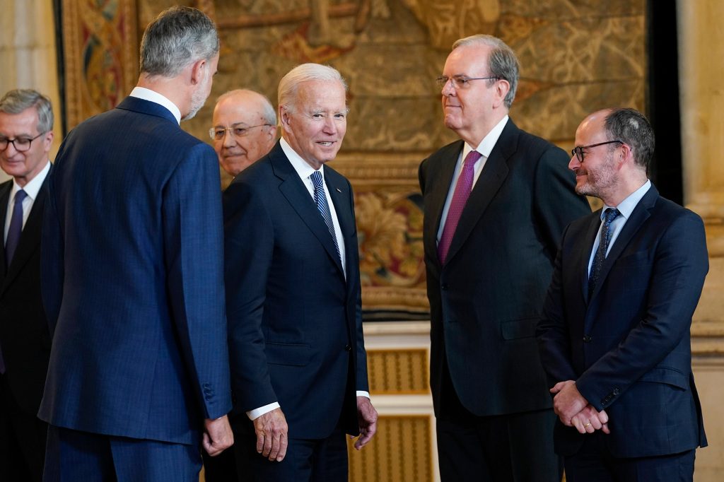 President Joe Biden meets with Spain's King Felipe VI and the Spanish delegation at the Royal Palace in Madrid, Tuesday, June 28, 2022.