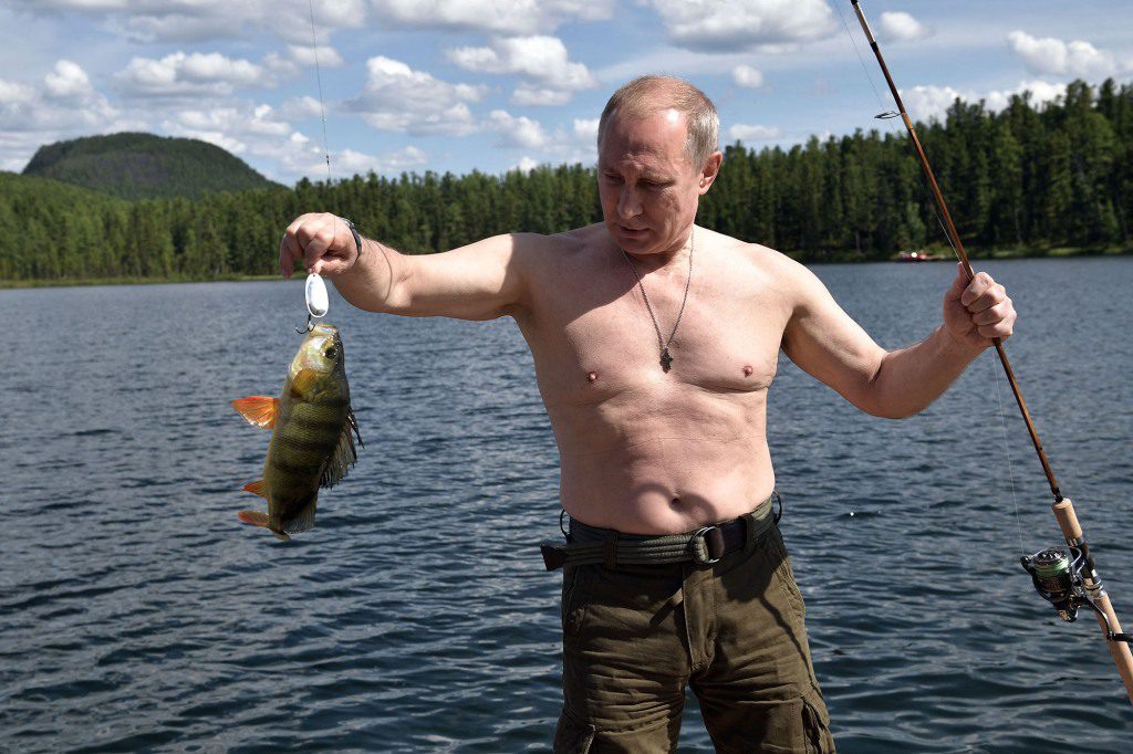 Putin, pictured above doing some topless hunting, said world leaders should stop drinking and exercising in order to get "Harmony of body and soul." 