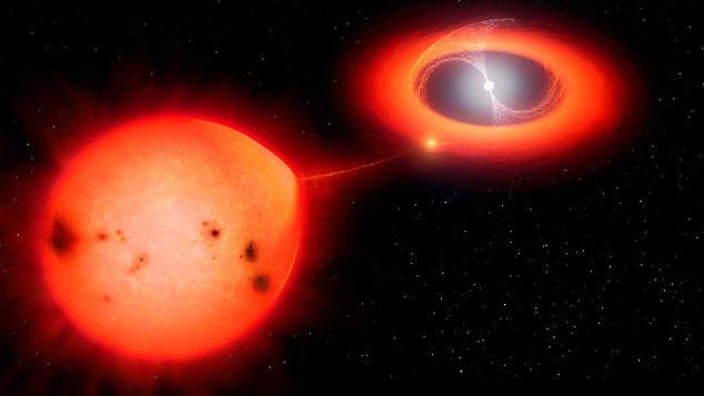 Astronomers have recorded the fastest explosion of a nova star ever seen.  This illustration shows the type of two-star system that the research team believes V1674 Hercules to belong to