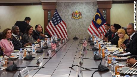US House of Representatives Speaker Nancy Pelosi in Kuala Lumpur, Malaysia, meets with Malaysian politicians on August 3.