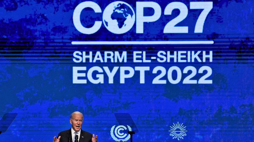 Photo: President Joe Biden delivers a speech during the COP27 climate conference in the Red Sea resort of Sharm el-Sheikh in Egypt on November 11, 2022.