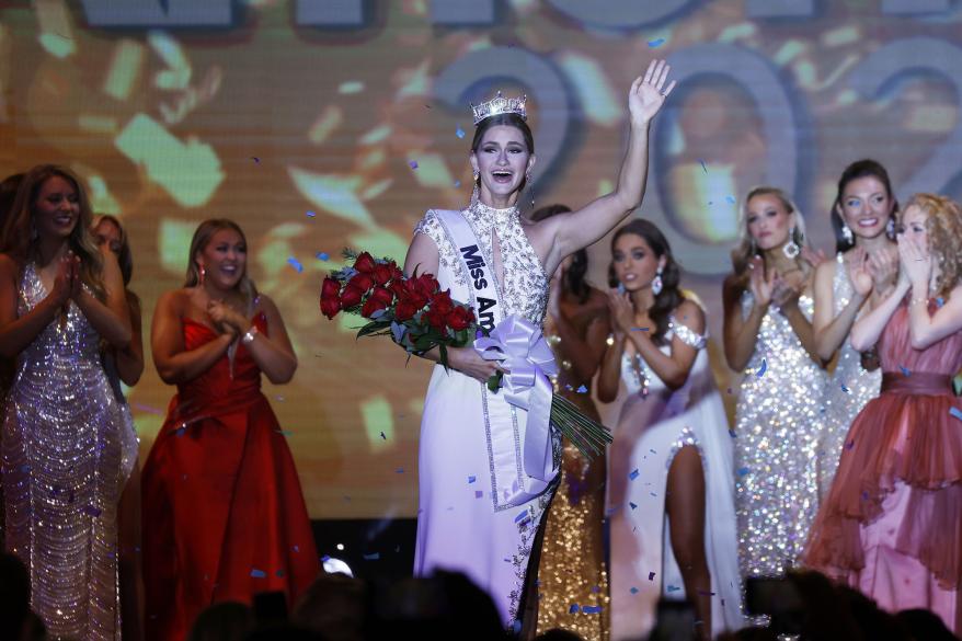 Miss Wisconsin 2022 Grace Stanek reacts after being crowned the new Miss America 2023