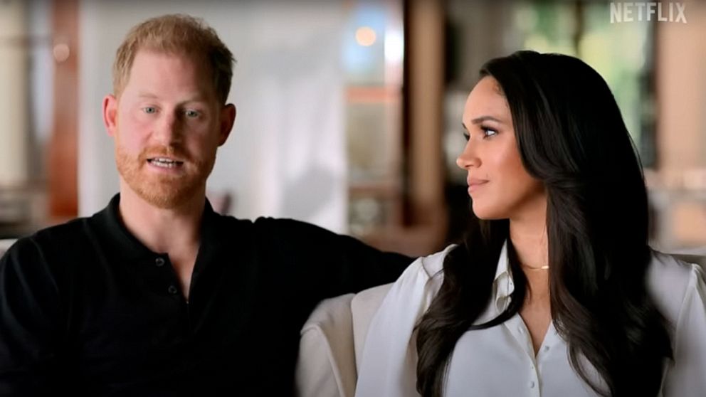 Image: Prince Harry and Meghan, Duke and Duchess of Sussex from the Netflix documentary, "Harry and Megan."